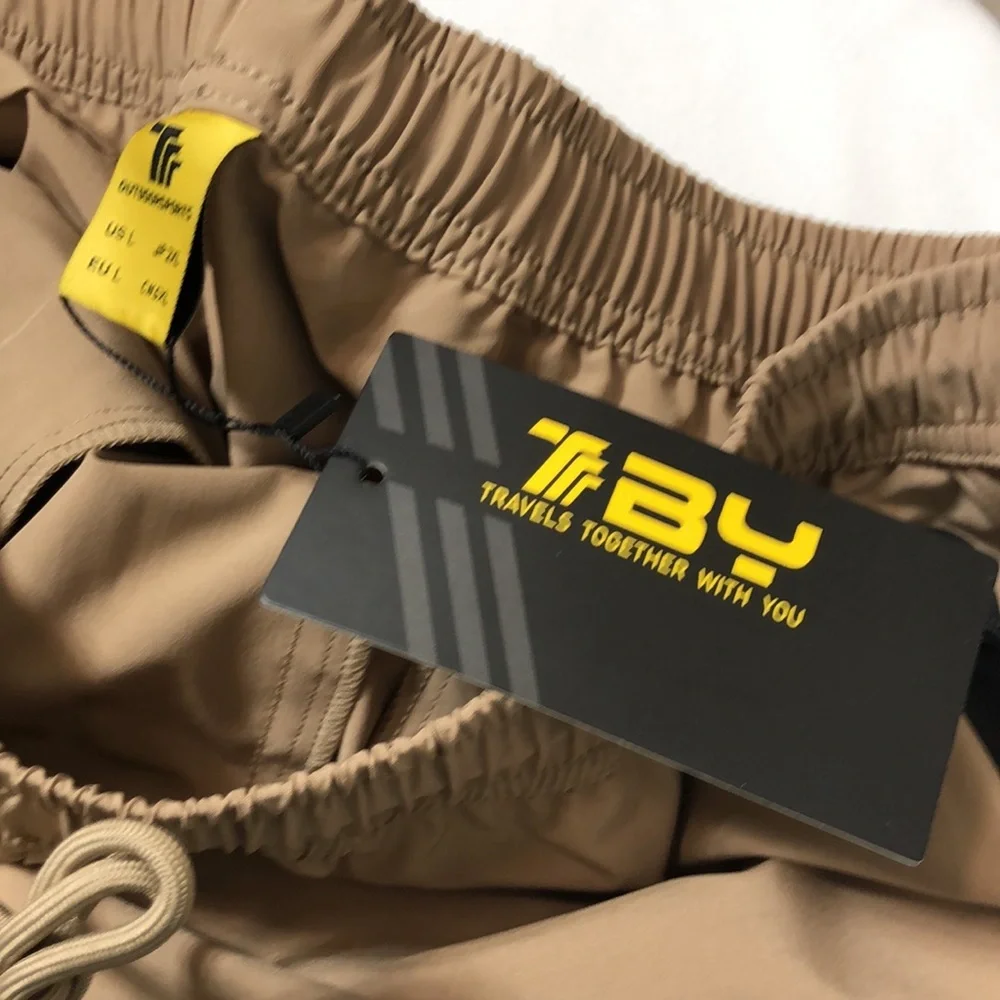 Travels Together By You Ruched Drawstring Waist Pocket Lightweight Khaki Pants L